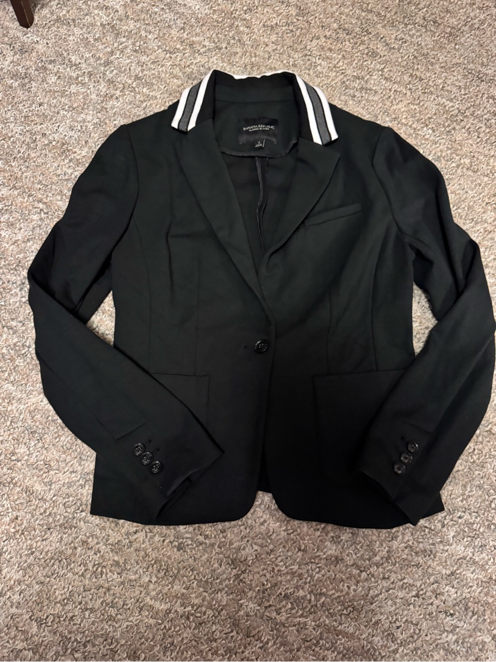 Banana Republic Women’s Sporty Black Blazer with Striped Collar